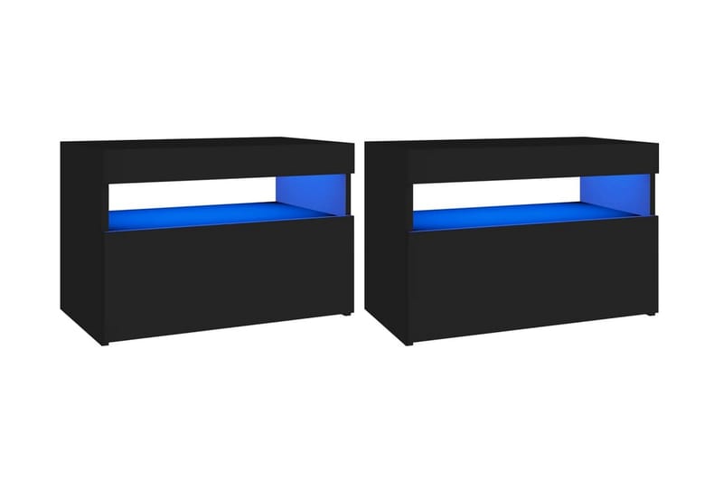 Sängbord med LED-belysning 2 st svart 60x35x40 cm spånskiva - Svart - Möbler - Sovrum - Sängbord