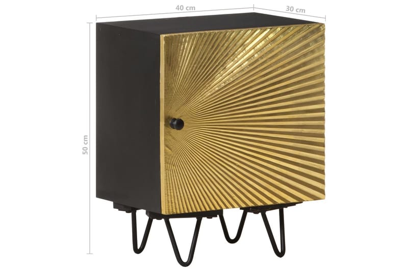 Sängbord med mässingsfront 40x30x50 cm massivt mangoträ - Guld - Möbler - Sovrum - Sängbord