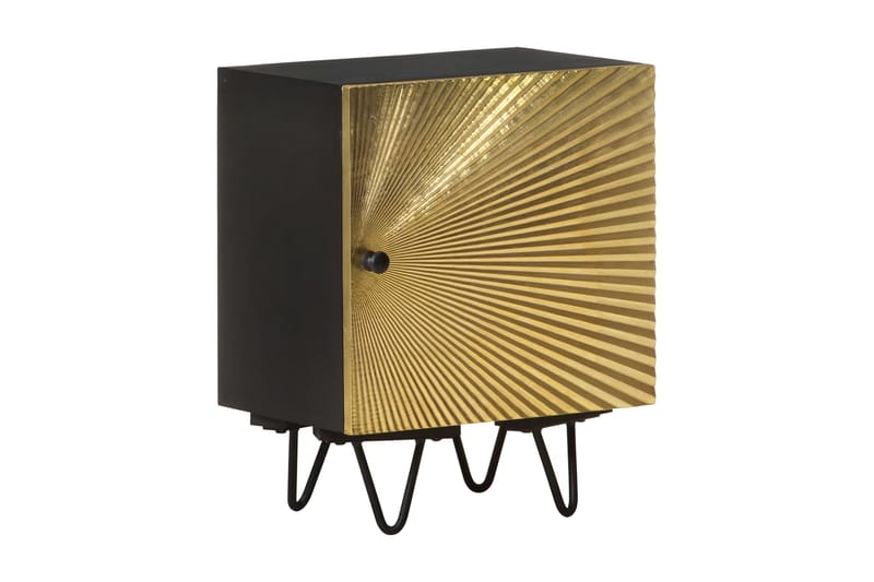 Sängbord med mässingsfront 40x30x50 cm massivt mangoträ - Guld - Möbler - Sovrum - Sängbord