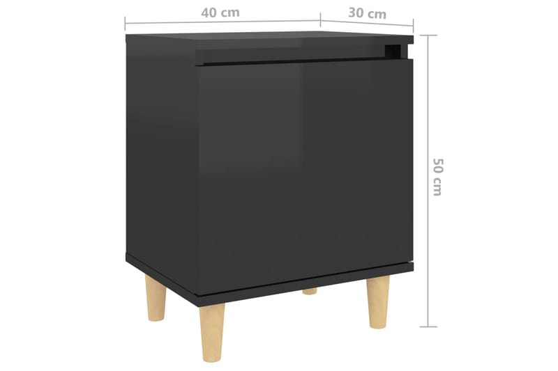 Sängbord med massiva ben 2 st svart högglans 40x30x50 cm - Svart - Sängbord - Bord