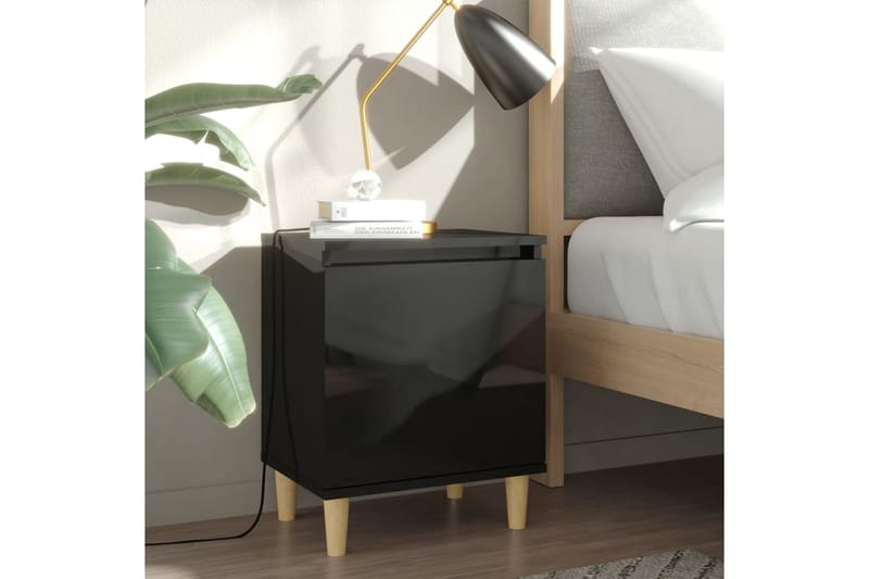 Sängbord med massiva ben svart högglans 40x30x50 cm - Svart - Sängbord - Bord