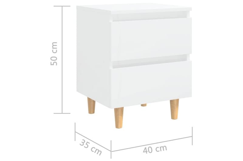 Sängbord med massiva furuben 2 st vit högglans 40x35x50 cm - Vit - Sängbord - Bord