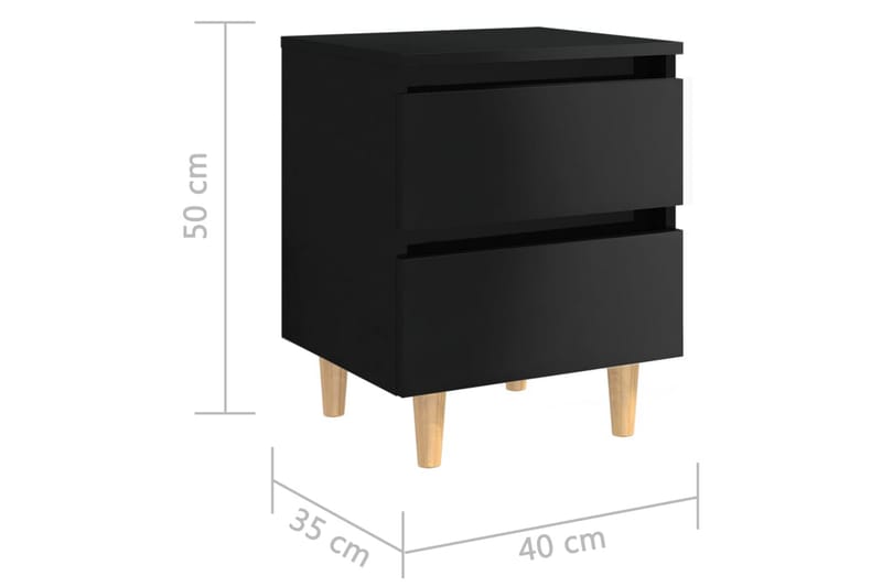 Sängbord med massiva furuben svart högglans 40x35x50 cm - Svart - Möbler - Sovrum - Sängbord