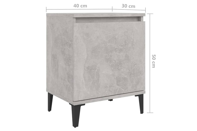 Sängbord med metallben 2 st betonggrå 40x30x50 cm - Grå - Möbler - Sovrum - Sängbord