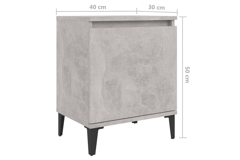 Sängbord med metallben 2 st betonggrå 40x30x50 cm - Grå - Sängbord - Bord