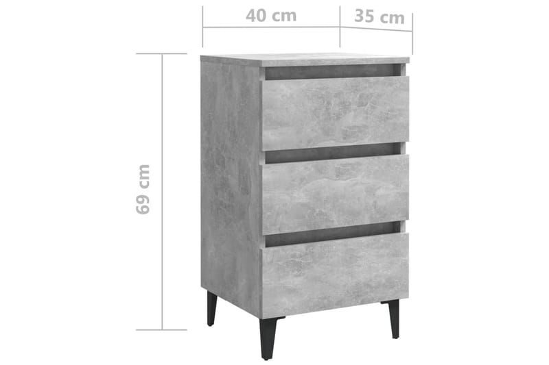 Sängbord med metallben 2 st betonggrå 40x35x69 cm - Grå - Sängbord - Bord