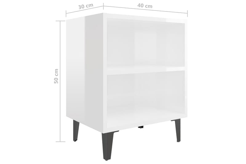 Sängbord med metallben 2 st vit högglans 40x30x50 cm - Vit - Sängbord - Bord