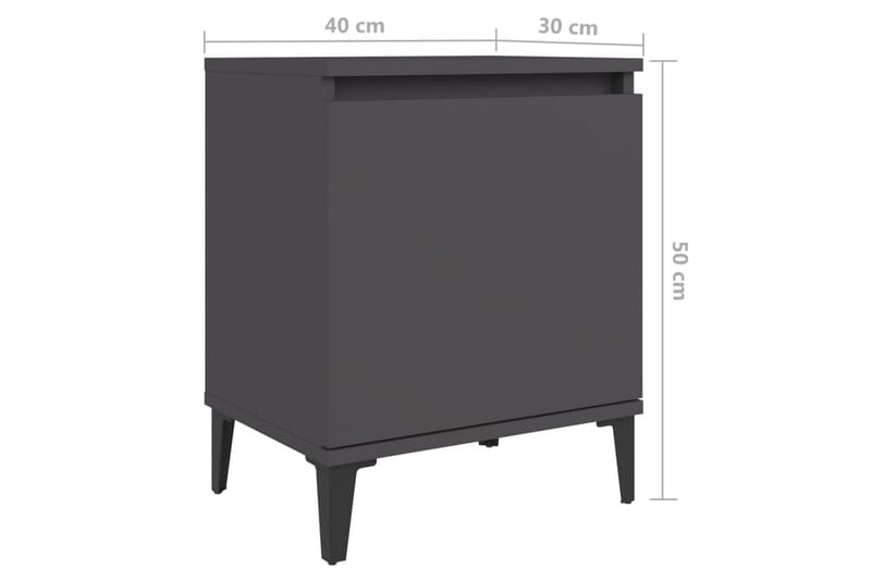 Sängbord med metallben grå 40x30x50 cm - Grå - Sängbord - Bord