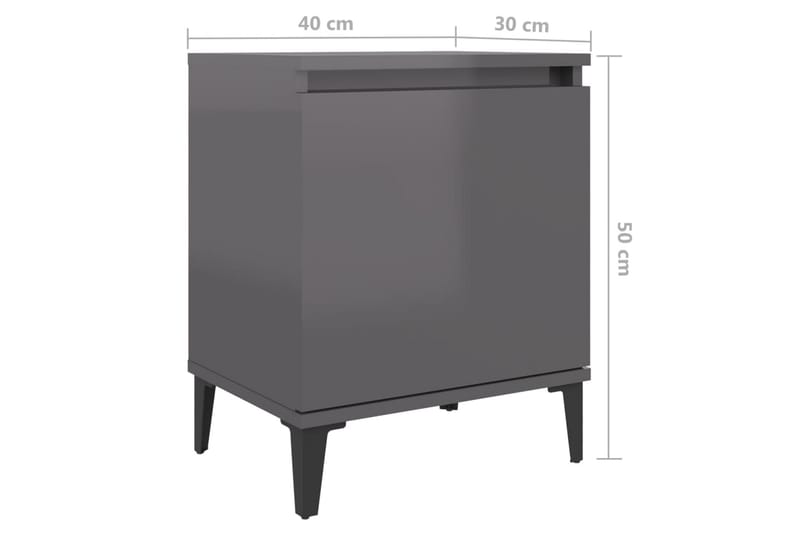Sängbord med metallben grå högglans 40x30x50 cm - Grå - Sängbord - Bord