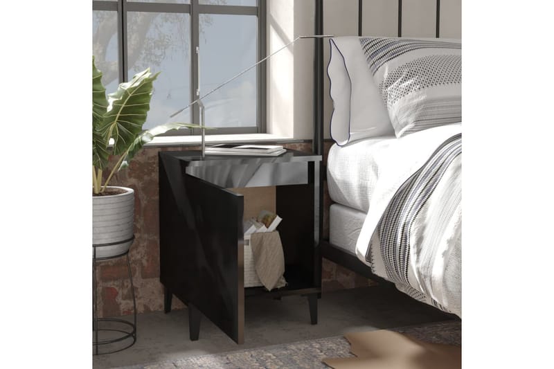 Sängbord med metallben svart högglans 40x30x50 cm - Svart - Sängbord - Bord