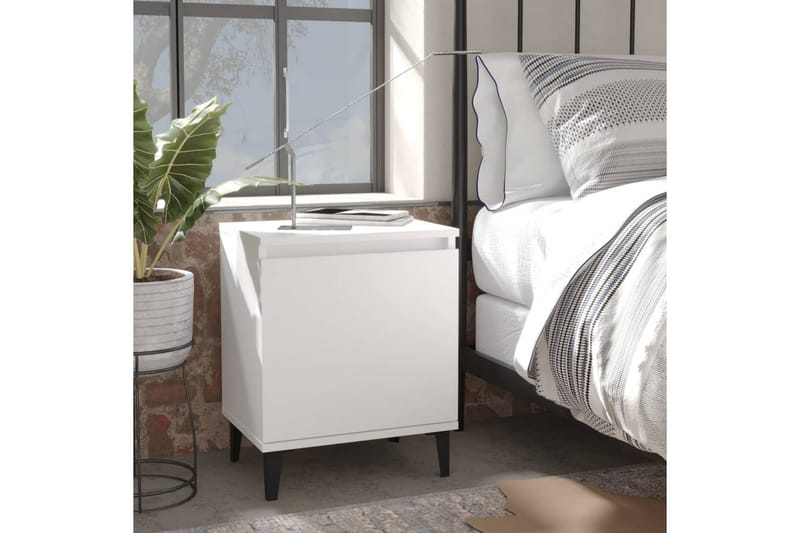 Sängbord med metallben vit 40x30x50 cm - Vit - Sängbord - Bord