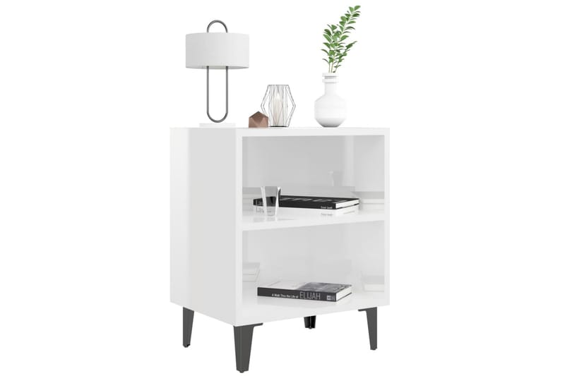 Sängbord med metallben vit högglans 40x30x50 cm - Vit - Sängbord - Bord