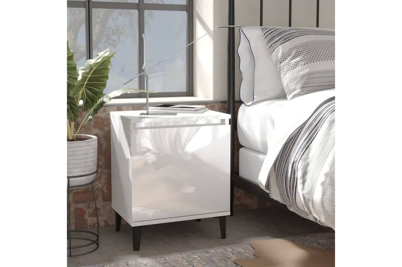 Sängbord med metallben vit högglans 40x30x50 cm - Vit - Sängbord - Bord