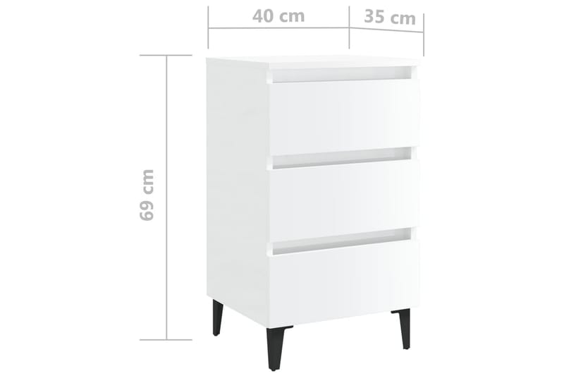 Sängbord med metallben vit högglans 40x35x69 cm - Vit - Sängbord - Bord