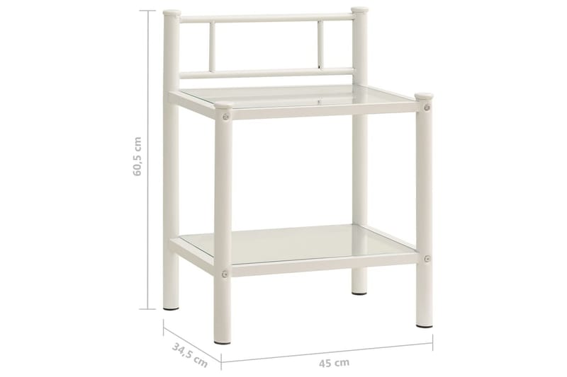 Sängbord vit och transparent 45x34x60,5 cm metall och glas - Vit - Möbler - Sovrum - Sängbord