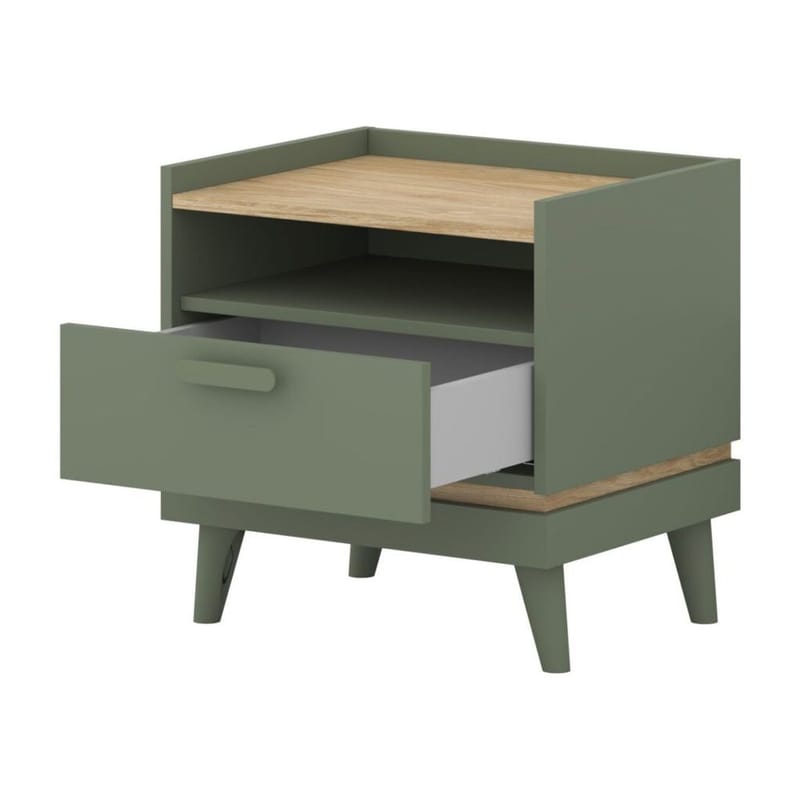 Sängbord Scandi 1 låda - Dämpad grön - Oljad ek - Möbler - Sovrum - Sängbord