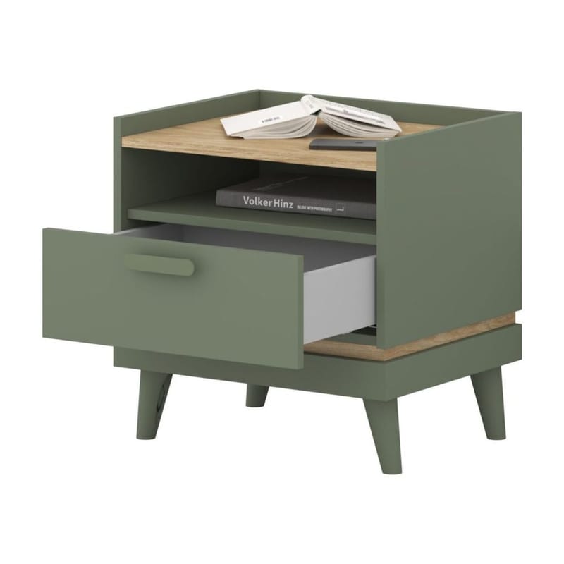 Sängbord Scandi 1 låda - Dämpad grön - Oljad ek - Möbler - Sovrum - Sängbord