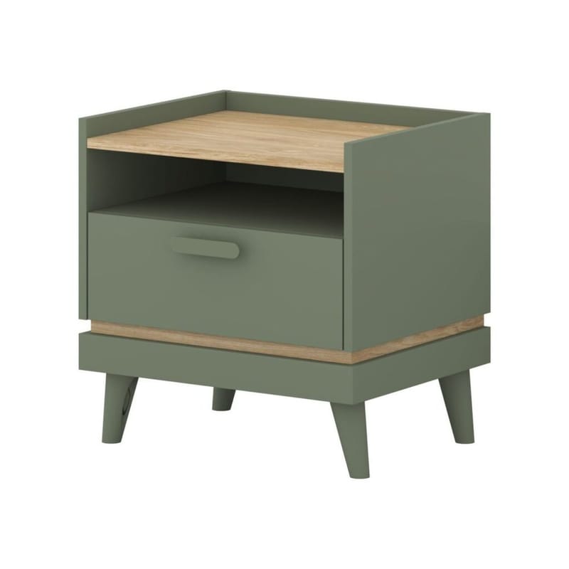 Sängbord Scandi 1 låda, Dämpad grön - Oljad ek