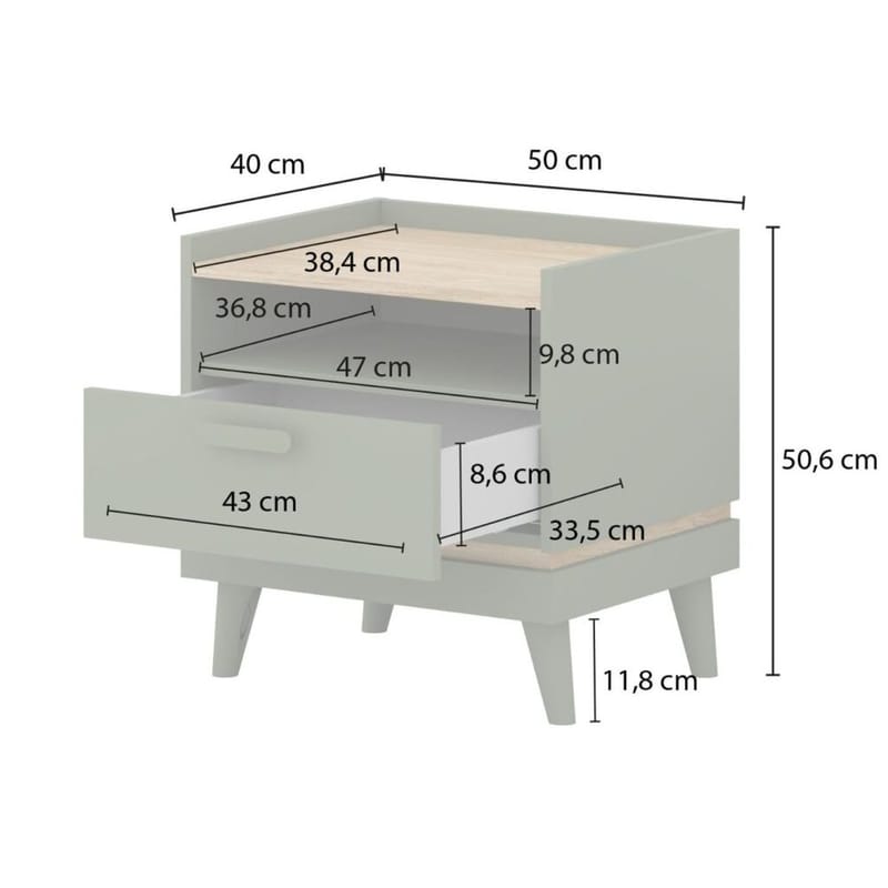 Sängbord Scandi 1 låda - Dämpad grön - Oljad ek - Möbler - Sovrum - Sängbord