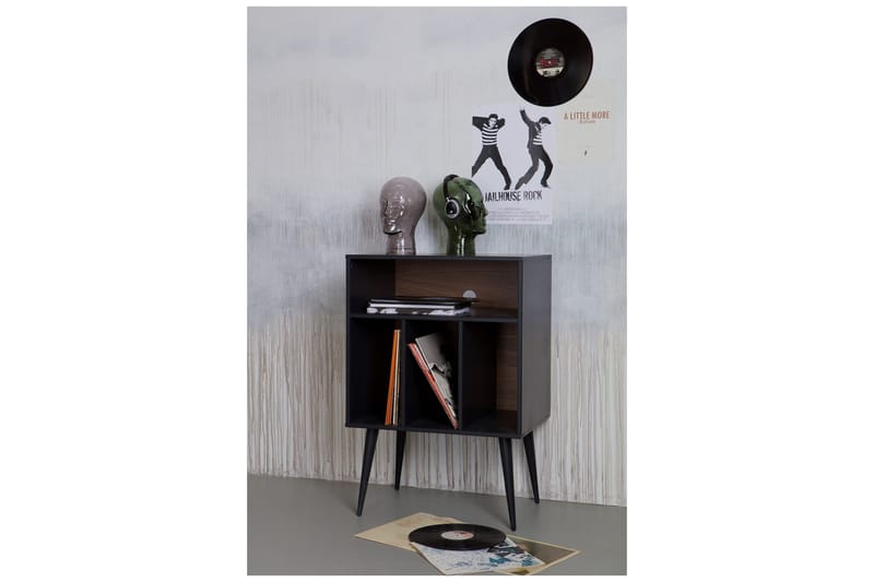 Seamas Sängbord 60 cm med Förvaring Hyllor - Valnöt/Svart - Möbler - Sovrum - Sängbord