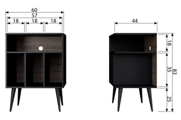 Seamas Sängbord 60 cm med Förvaring Hyllor - Valnöt/Svart - Möbler - Sovrum - Sängbord