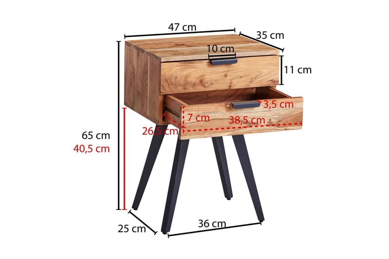 SENECA Sängbord 47 cm Brun/Svart - Möbler - Sovrum - Sängbord