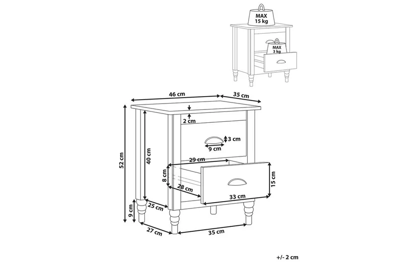 Sängbord Shillington Vit, Silver - Vit, Silver - Möbler - Sovrum - Sängbord