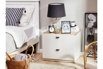Soffbord vit/ljus träfärg EDISON - Vit - Möbler - Sovrum - Sängbord