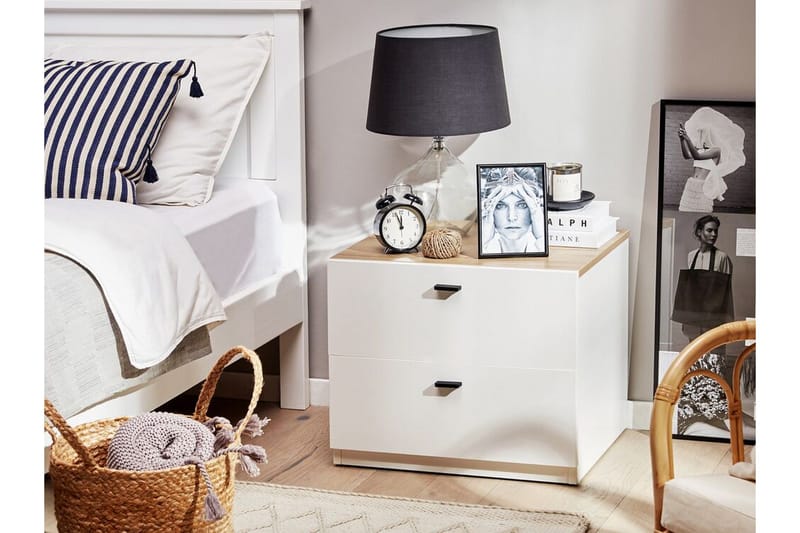 Soffbord vit/ljus träfärg EDISON - Vit - Möbler - Sovrum - Sängbord