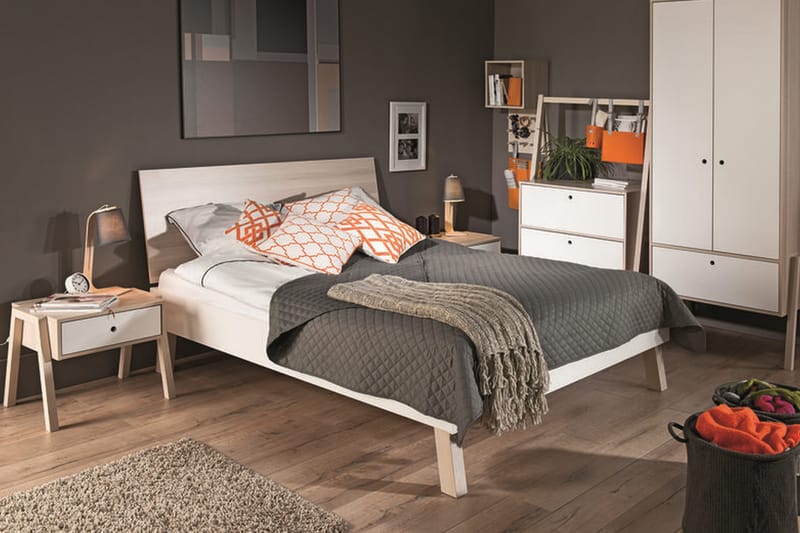 Spot Sängbord 58 cm med Förvaring Låda Natur/Vit - VOX - Möbler - Sovrum - Sängbord