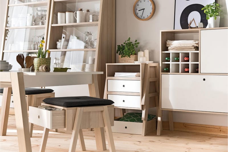 SPOT Sängbord 58 cm med Förvaring Låda Natur/Vit - Möbler - Sovrum - Sängbord