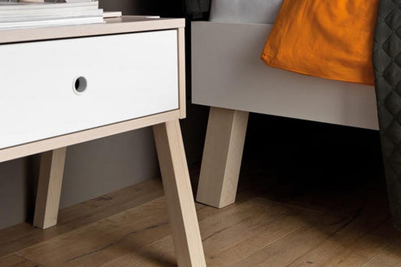 SPOT Sängbord 58 cm med Förvaring Låda Natur/Vit - Bord - Sängbord