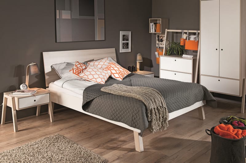SPOT Sängbord 58 cm med Förvaring Låda Natur/Vit - Möbler - Sovrum - Sängbord
