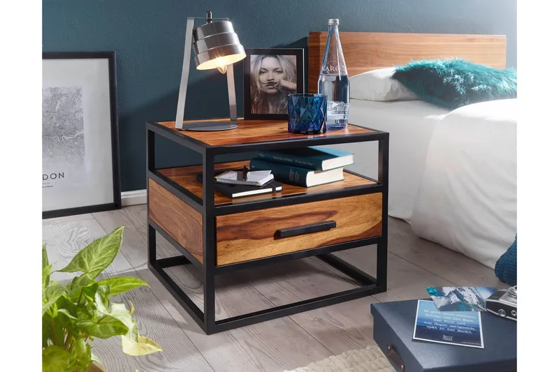 Steinbach Sängbord 50 cm med Förvaring Låda + Hylla - Möbler - Sovrum - Sängbord