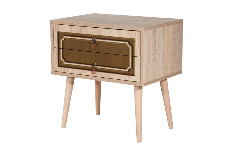STENBYN Sängbord 60 cm med Förvaring 2 Lådor Dekor Natur/Bru - Möbler - Sovrum - Sängbord