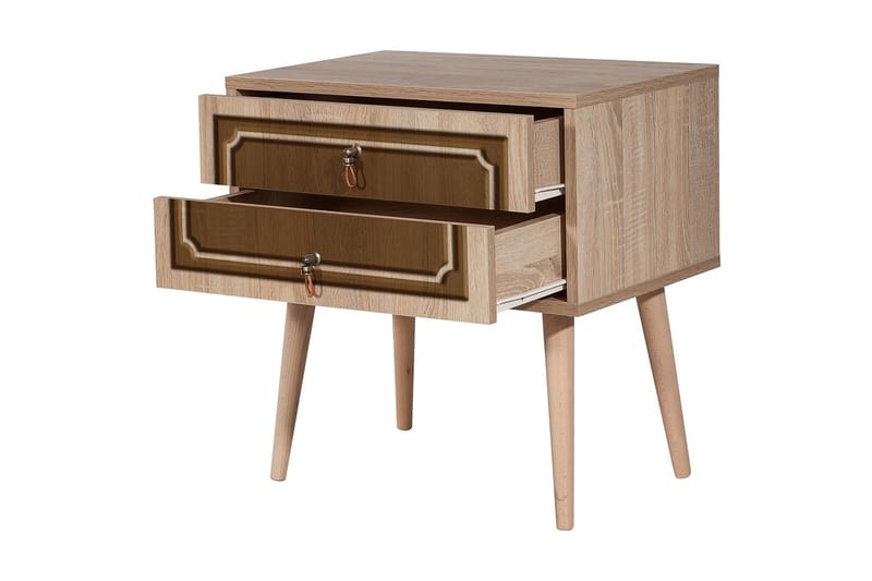 STENBYN Sängbord 60 cm med Förvaring 2 Lådor Dekor Natur/Bru - Möbler - Sovrum - Sängbord