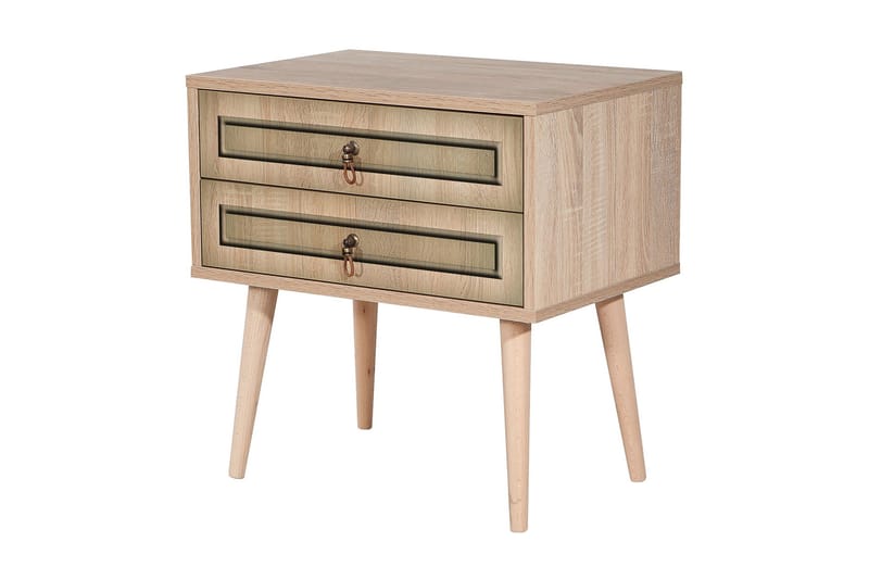 STENBYN Sängbord 60 cm med Förvaring 2 Lådor Natur/Brun - Möbler - Sovrum - Sängbord