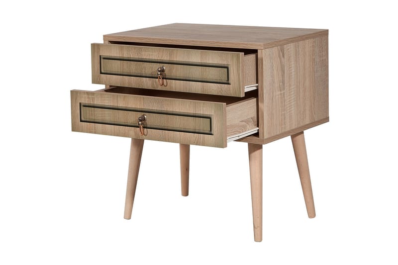 STENBYN Sängbord 60 cm med Förvaring 2 Lådor Natur/Brun - Möbler - Sovrum - Sängbord