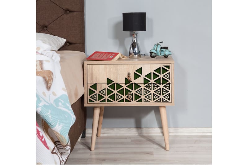 STENBYN Sängbord 60 cm med Förvaring 2 Lådor Trianglar Natur - Möbler - Sovrum - Sängbord