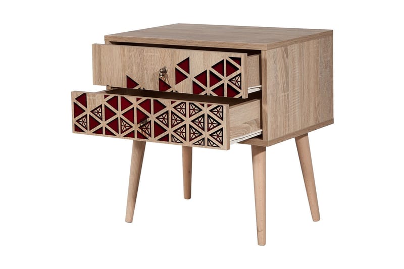 STENBYN Sängbord 60 cm med Förvaring 2 Lådor Trianglar Natur - Möbler - Sovrum - Sängbord