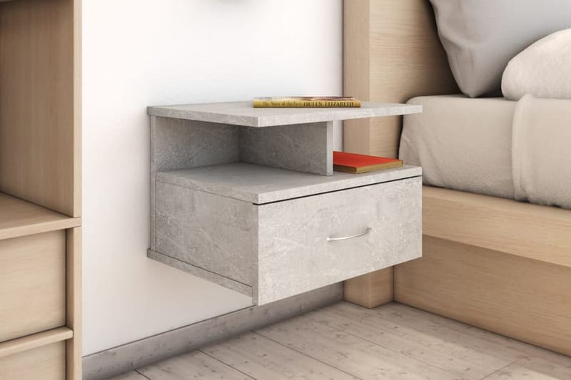 Svävande sängbord 2 st betonggrå 40x31x27 cm spånskiva - Grå - Möbler - Sovrum - Sängbord