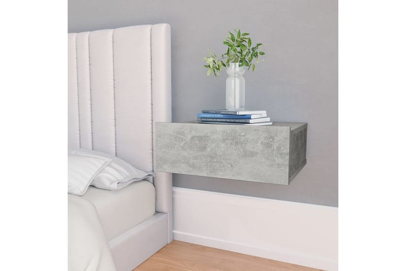 Svävande sängbord betonggrå 40x30x15 cm spånskiva - Grå - Möbler - Sovrum - Sängbord
