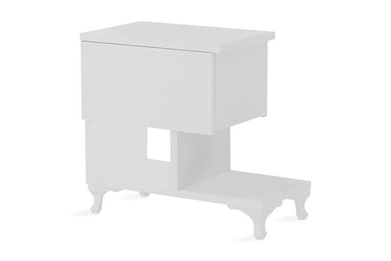 TONYA Sängbord 46 cm med Förvaring Låda + Hyllor Ben Vit - Vit - Sängbord - Bord