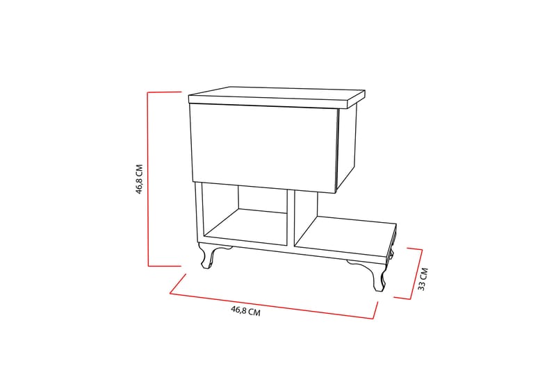 TONYA Sängbord 46 cm med Förvaring Låda + Hyllor Ben Vit - Vit - Möbler - Sovrum - Sängbord