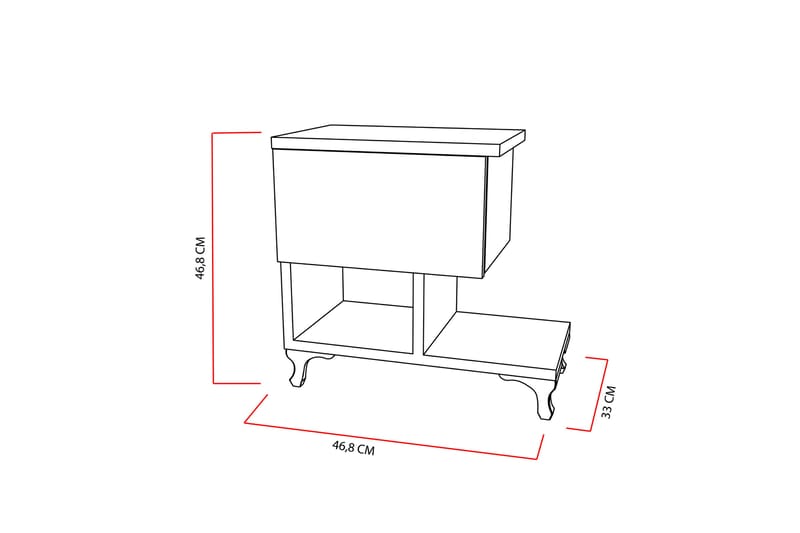 TONYA Sängbord 46 cm med Förvaring Låda + Hyllor Ben Vit - Vit - Sängbord - Bord
