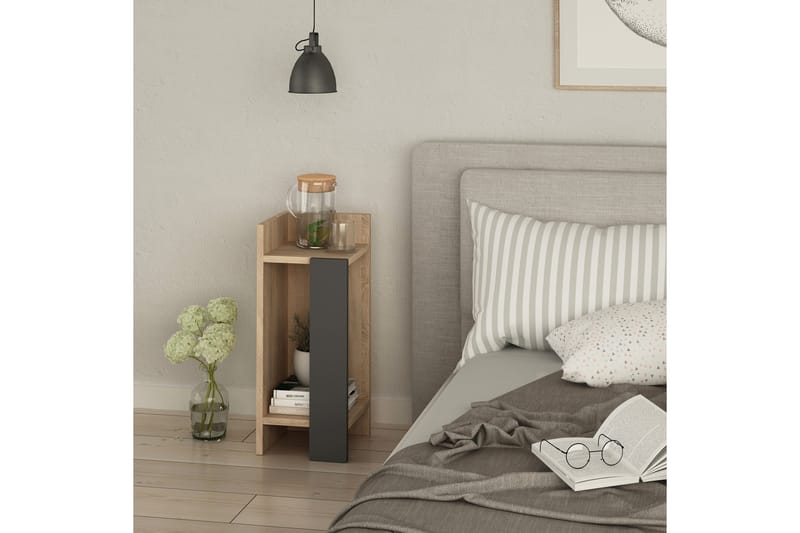 VALERY Sängbord 27 cm Förvaring Hyllor Vänster Ekfärg/Mörkgr - Grå/Brun - Möbler - Sovrum - Sängbord