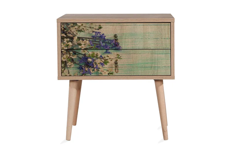 Vellavie Sängbord 60 cm med Förvaring 2 Lådor Körsbärsblom - Teak - Möbler - Sovrum - Sängbord