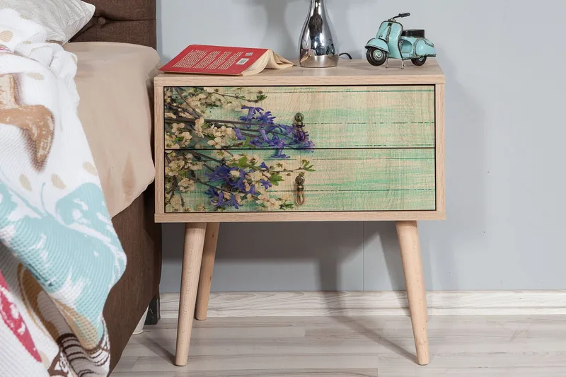 Vellavie Sängbord 60 cm med Förvaring 2 Lådor Körsbärsblom - Teak - Möbler - Sovrum - Sängbord