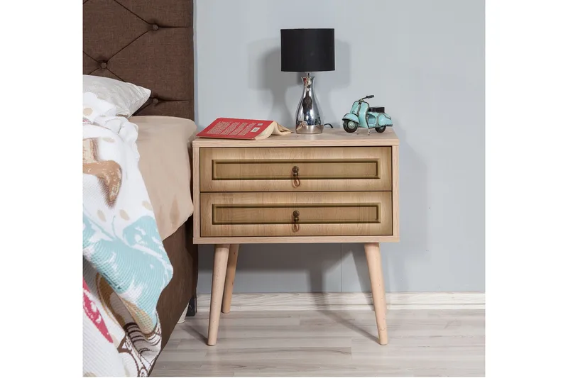 Vellavie Sängbord 60 cm med Förvaring 2 Lådor Ram - Brun - Möbler - Sovrum - Sängbord