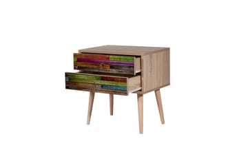 Vellavie Sängbord 60 cm med Förvaring 2 Lådor Regnbågspanel - Röd/Grön - Möbler - Sovrum - Sängbord